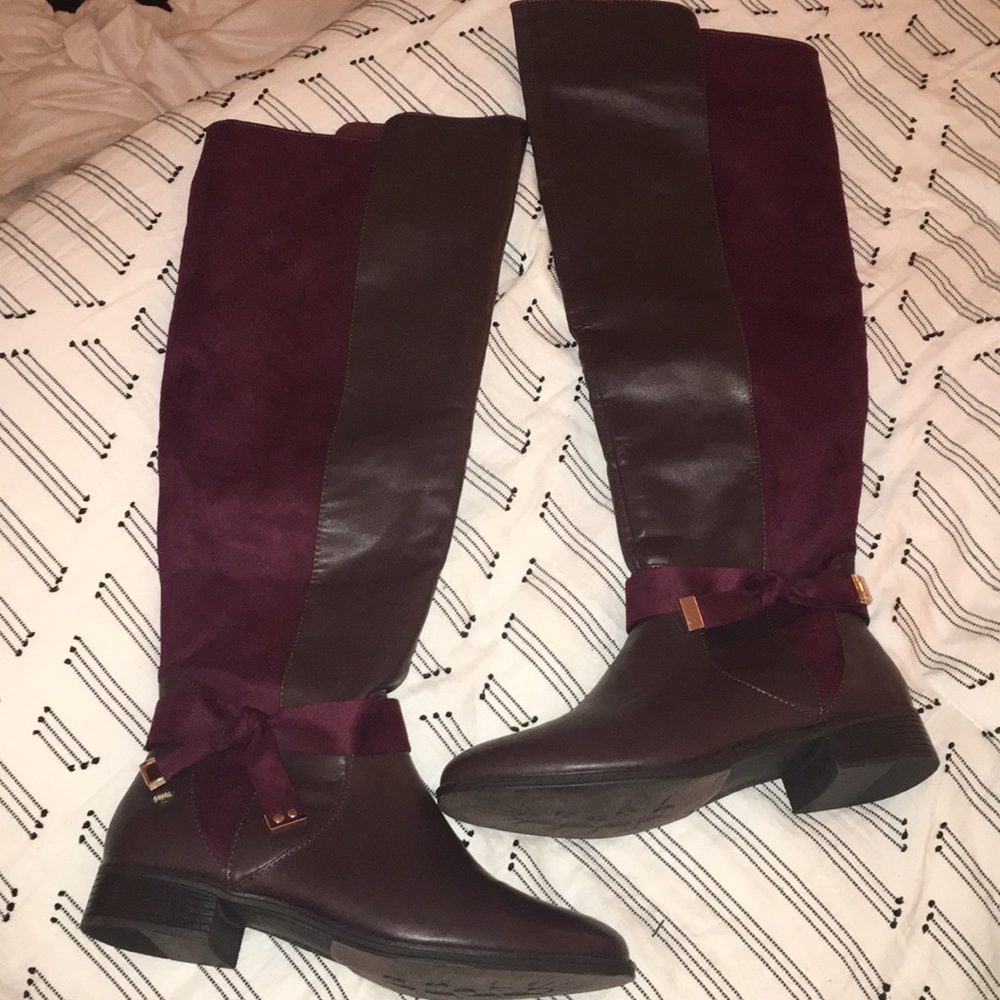 Burgundy knee high boots